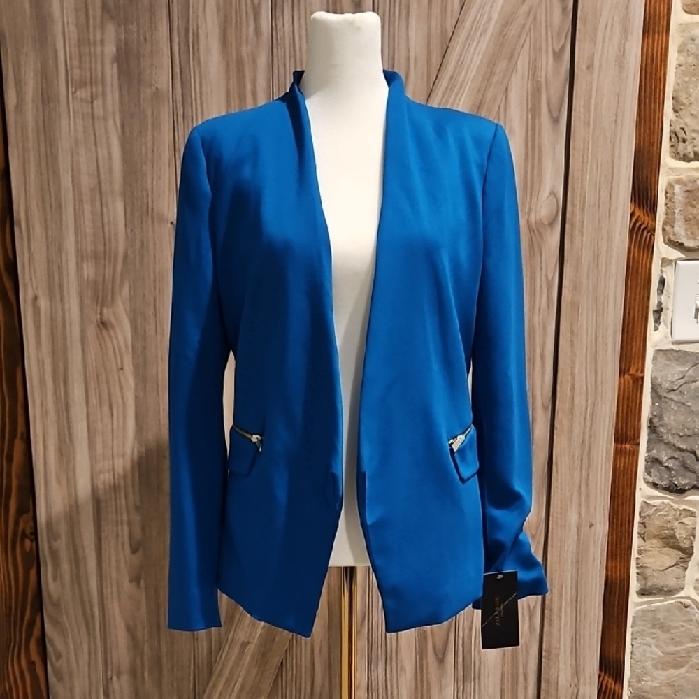 Zara Blue Cropped Blazer with Classic Lapel